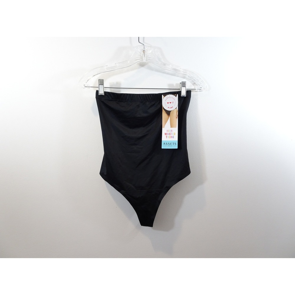 Assets by Spanx High Waisted Thong Very Black Shaping Underwear 10238R Large